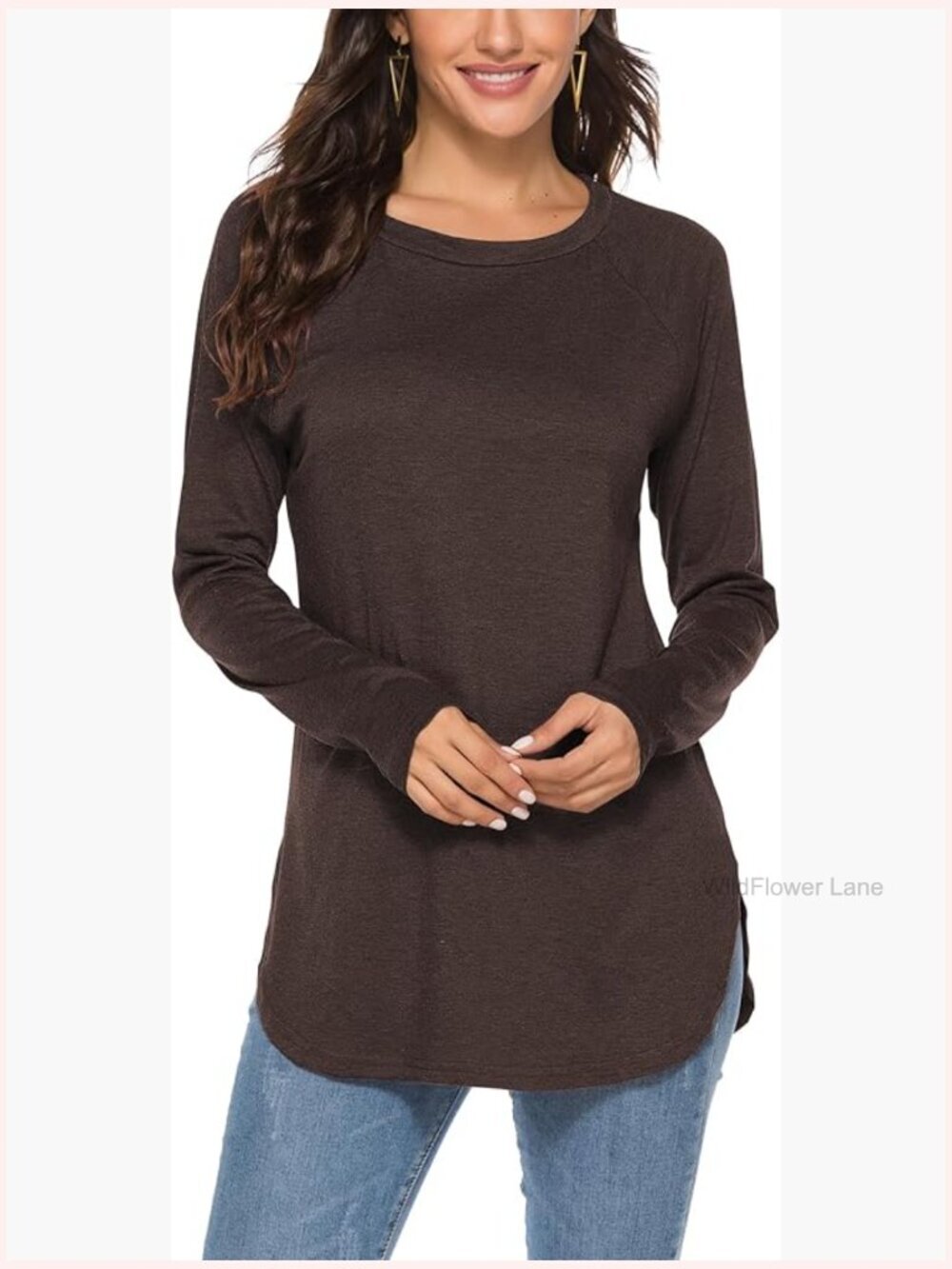 Women's Batwing Long Sleeve Tunic Top Loose Fit Crew Neck Pullover Tee